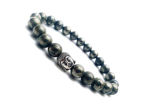 Pyrite Crystal Buddha Powered Stretch 8 mm Bracelet – Astro Crystal Mart