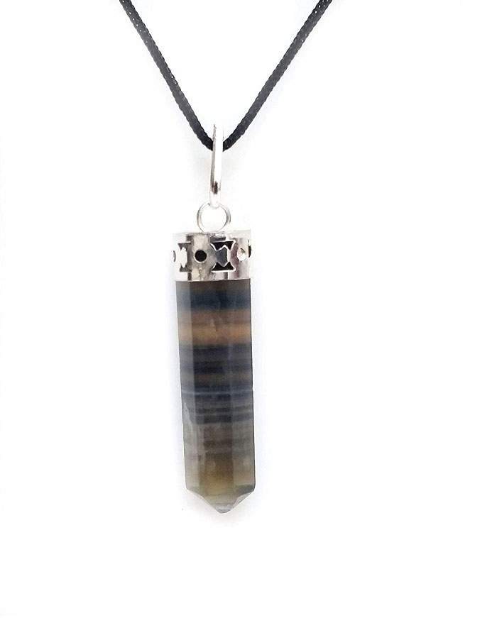 Fluorite Pendulum Pendant Silver Handmade Gemstone Necklace Stone Gothic  Magic Dark Wicca Jewelry