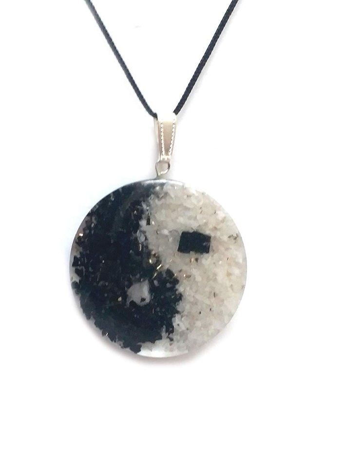 Yin Yang Symbol Black Tourmaline White Selenite Orgone Pendant Astro Crystal Mart