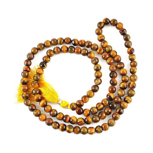 Tiger Eye Mala Big Akik Feng-Shui Mala Necklace Crystal Stone Necklace 108  Bead Jaap Mala