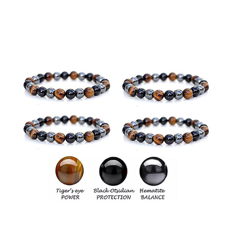 Set Of 4 Tiger's Eye Black Obsidian Hematite Triple Protection Crystal  Bracelets For Men And Women – Astro Crystal Mart