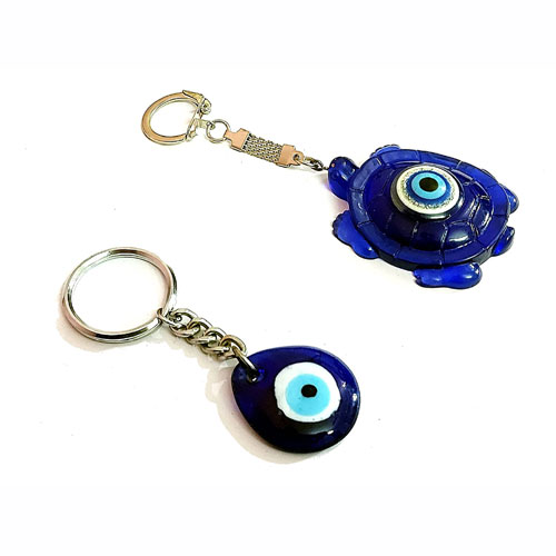 ARTISKRITI Evil Eye Keychain For Girls for Purse, Bike, Car, Mobile,  Gifting With Metal Key Ring Set of 2, Silver Angel and Peacock